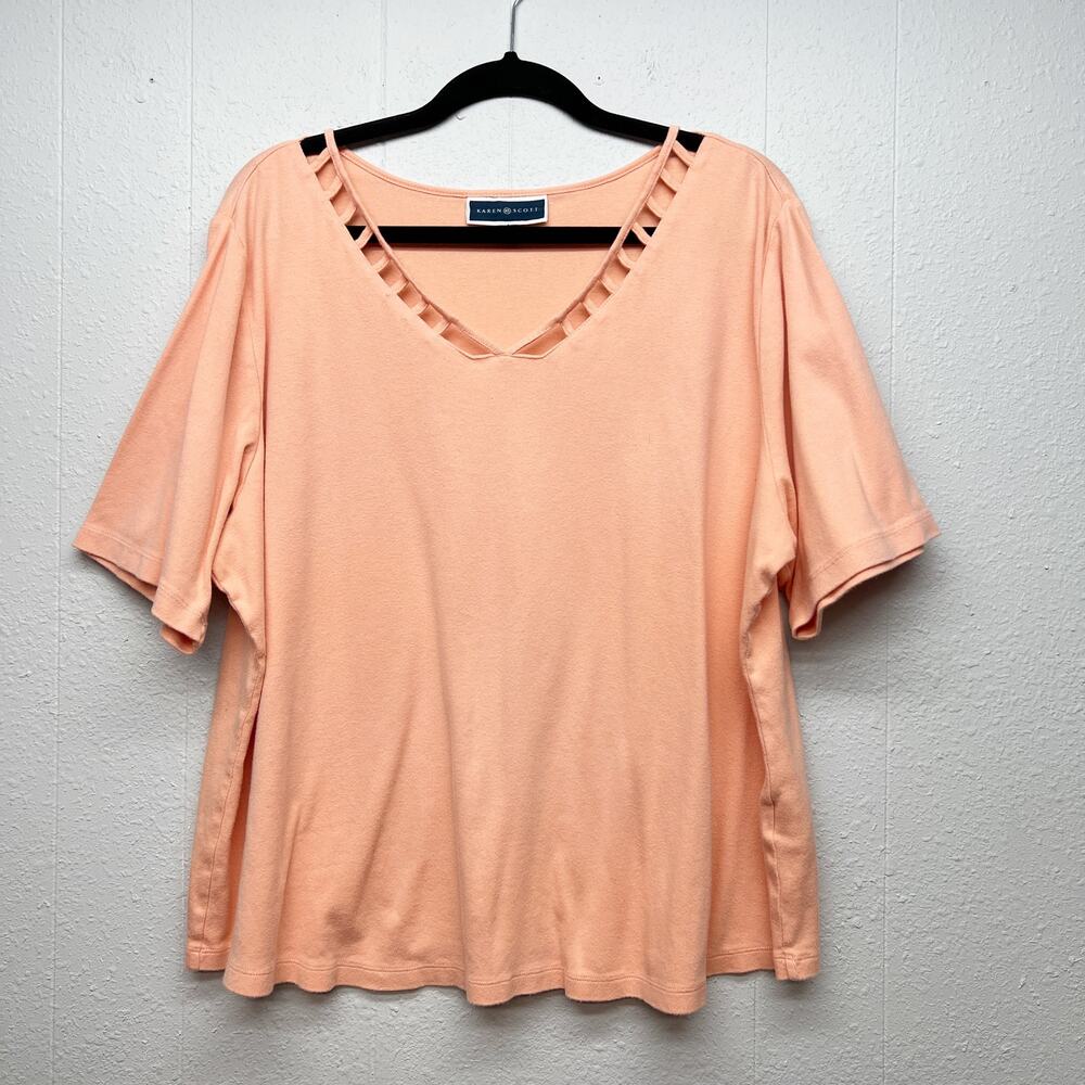 Karen Scott 100% Cotton Top Womens 3X Casual Everyday Wear Spring Summer Capsule